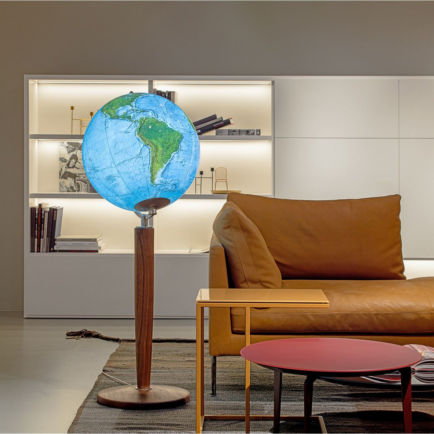 Columbus DUO ALBA Standglobus Khan D 51 cm Kristallglas u. Nussbaum Säulenfuß